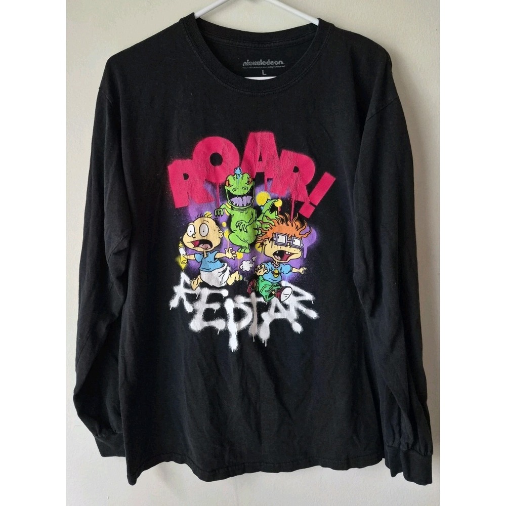 Nickelodeon Rug Rats Roar Reptar Big Graphic Black Long Sleeve T-shirt Sz XL